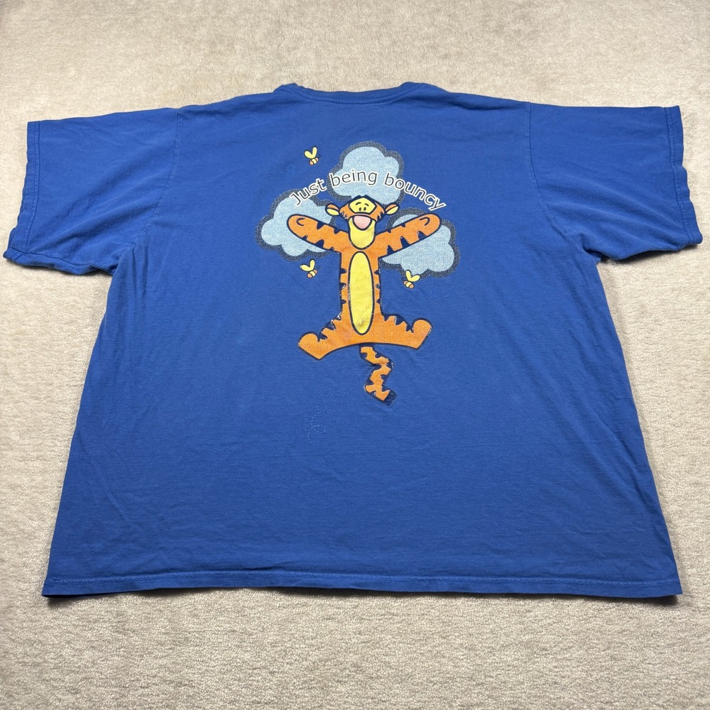 Pooh T-Shirt Women 26W/28W Blue Tigger Just Being Bouncy Vintage Disney V-Neck